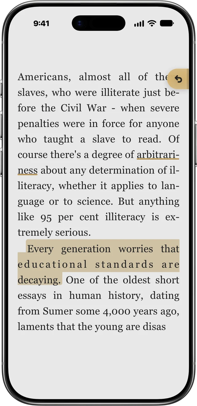 A highlighted passage in Casu with the gold page clip
