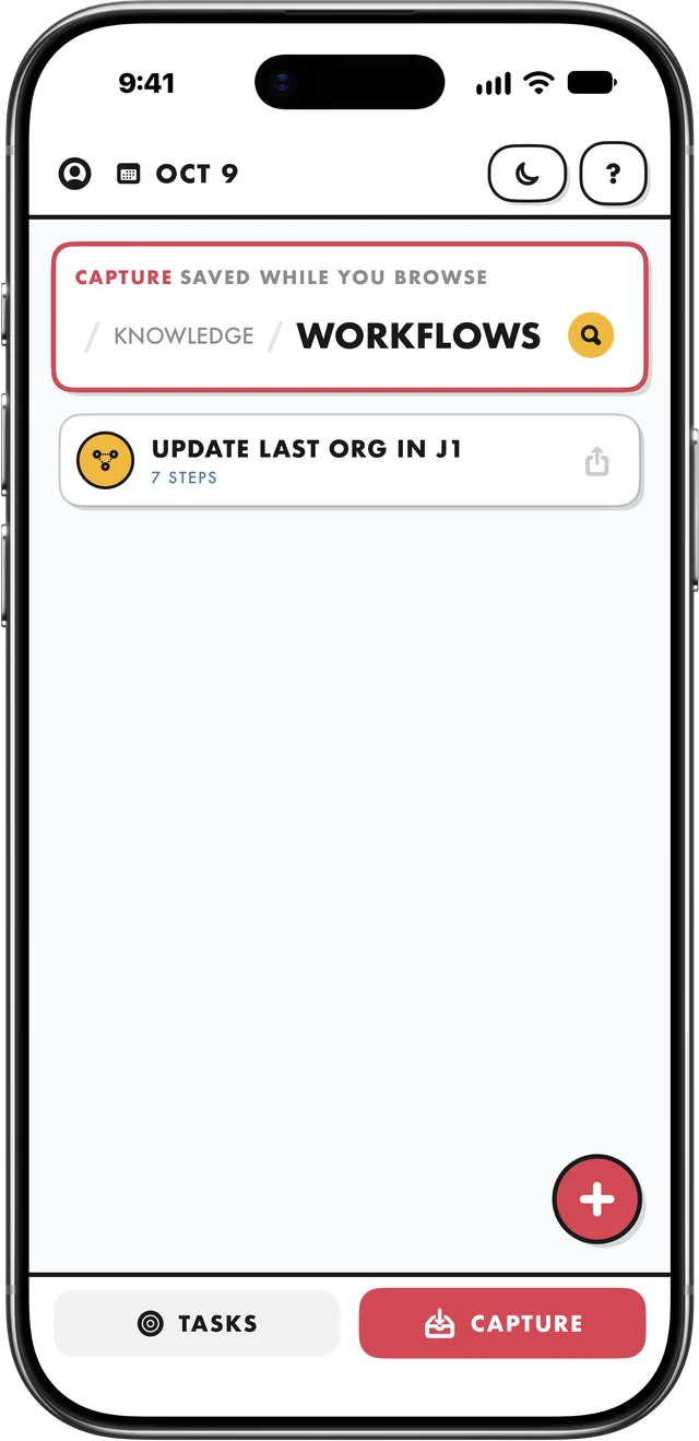 Elf's Workflows: a saved workflow with seven steps
